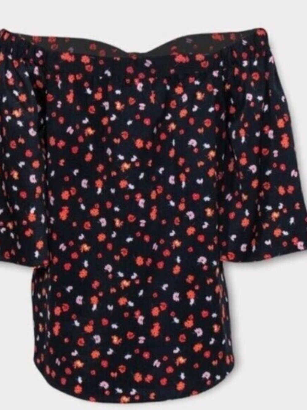 7 For All Mankind NWT Navy & Red Floral Print Off The Shoulder Blouse Size XS - Picture 2 of 11